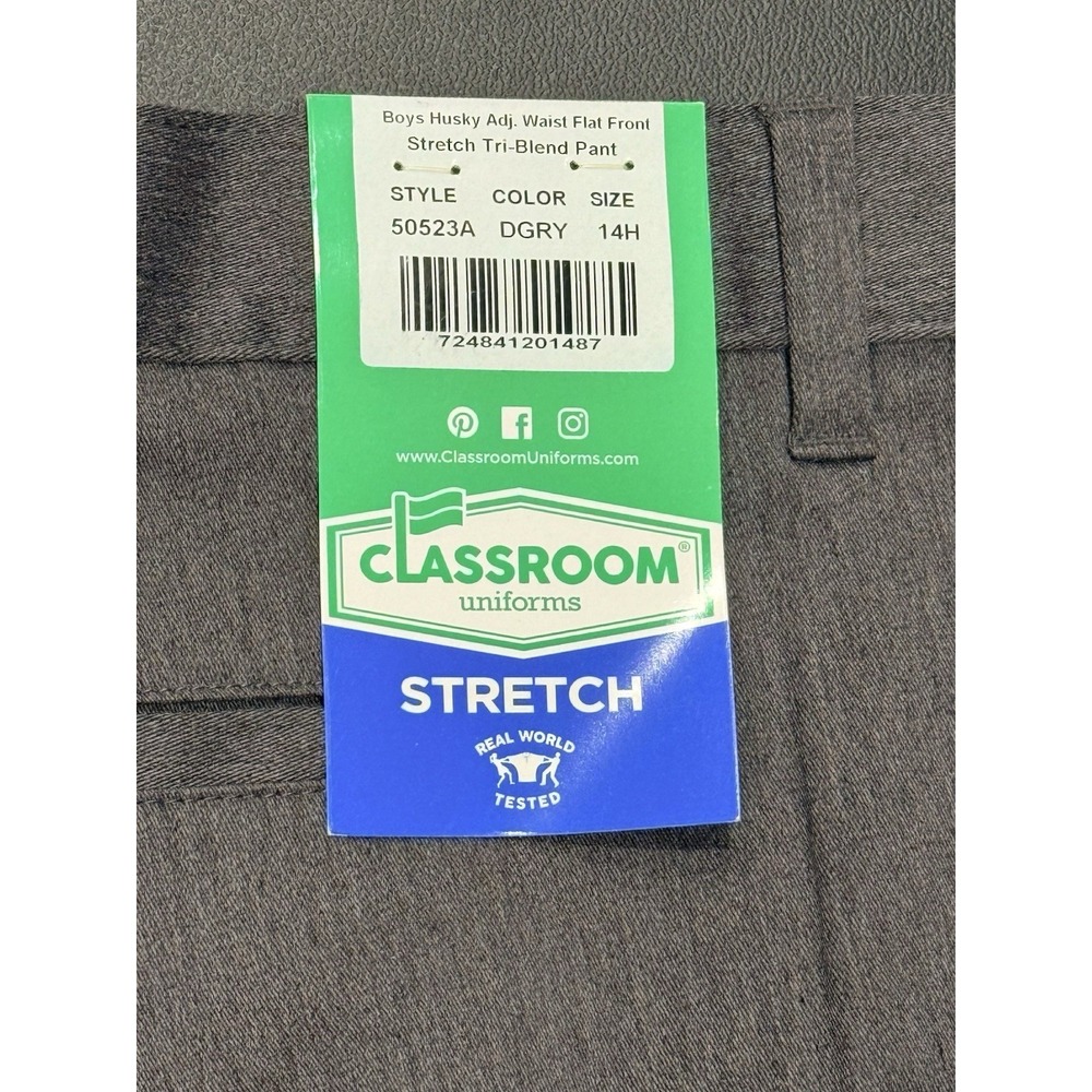 CLASSROOM Uniform Stretch Flat Front Dark Gray Pants Size 14 Husky NWT